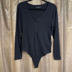 Abercrombie & Fitch Women’s Large Soft Cozy Navy Blue Button Down Bodysuit